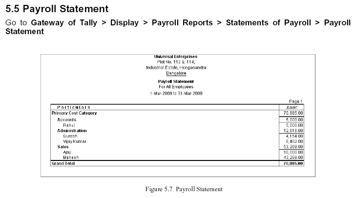 ' Payroll Statement' Report @ Tally.ERP 9